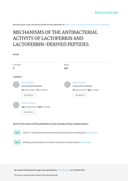Mechanisms of the Antibacterial Activity of Lactoferrin and Lactoferrin-Derived Peptides