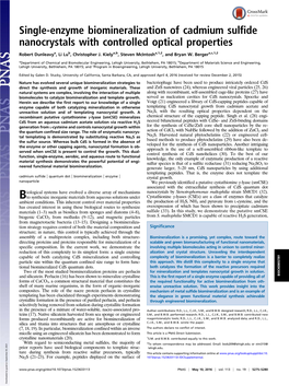 Single-Enzyme Biomineralization of Cadmium Sulfide Nanocrystals with Controlled Optical Properties