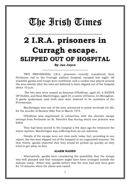 2 IRA Prisoners in Curragh Escape