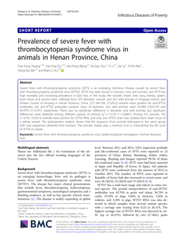 Prevalence of Severe Fever with Thrombocytopenia Syndrome Virus