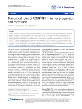 The Critical Roles of COUP-TFII in Tumor Progression and Metastasis Jun Qin1,2,3,4, Sophia Y Tsai4,5* and Ming-Jer Tsai4,5*