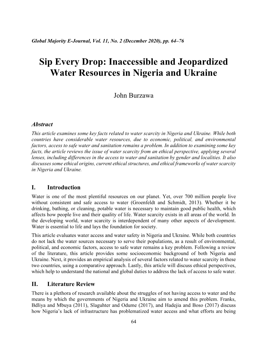 Sip Every Drop: Inaccessible and Jeopardized Water Resources in Nigeria and Ukraine