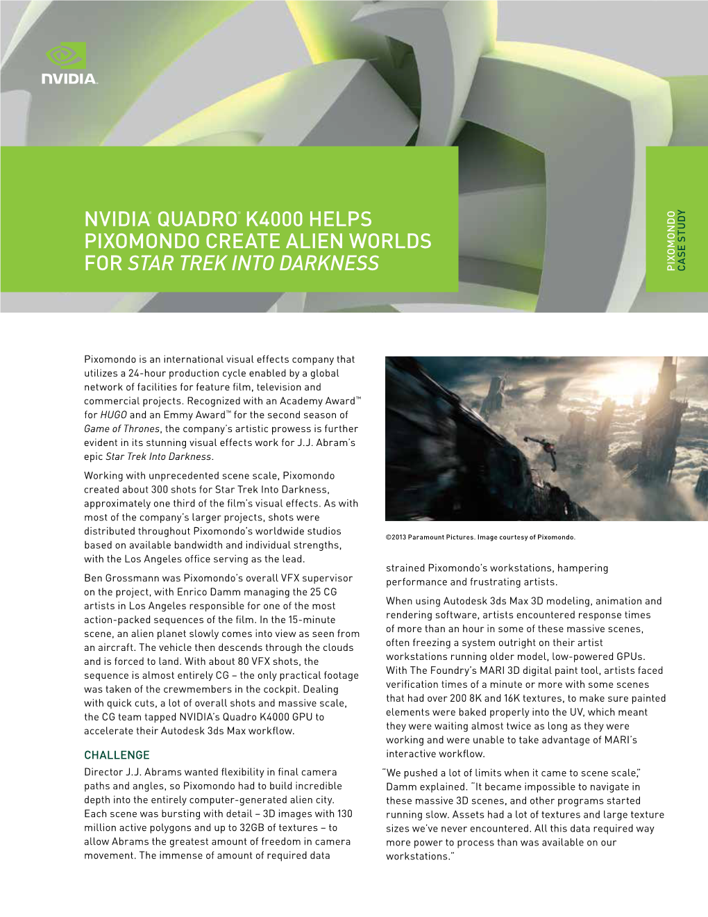 Case Study: NVIDIA Quadro K4000 Helps Pixomondo Create Alien