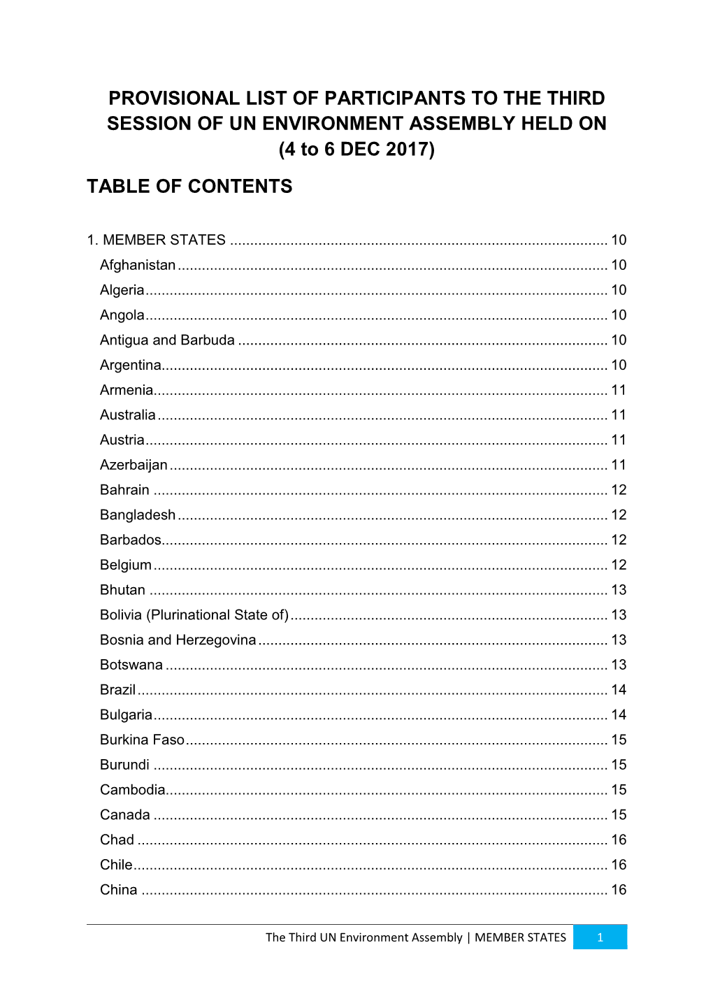 (4 to 6 DEC 2017) TABLE of CONTENTS