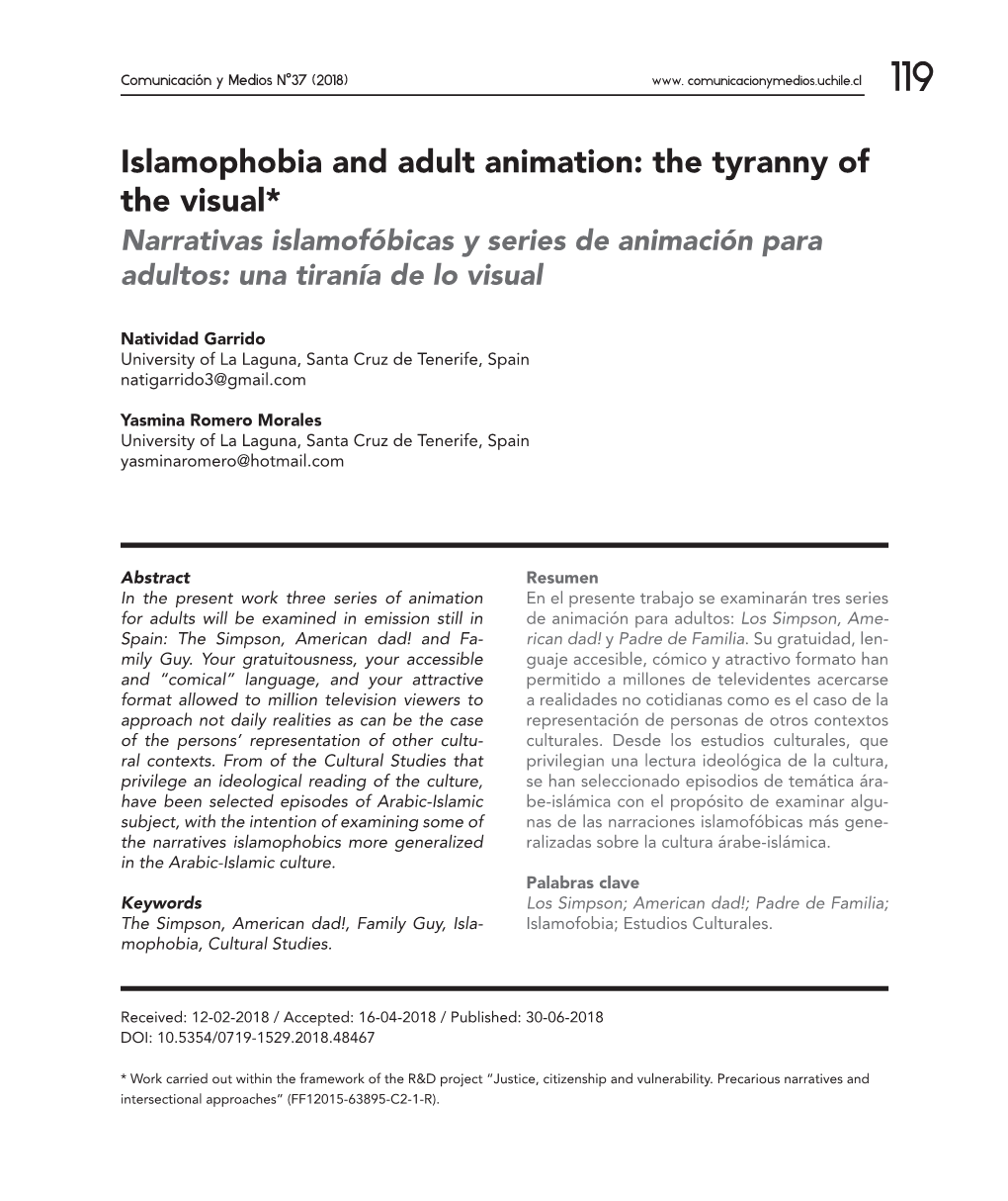 Islamophobia and Adult Animation: the Tyranny of the Visual* Narrativas Islamofóbicas Y Series De Animación Para Adultos: Una Tiranía De Lo Visual