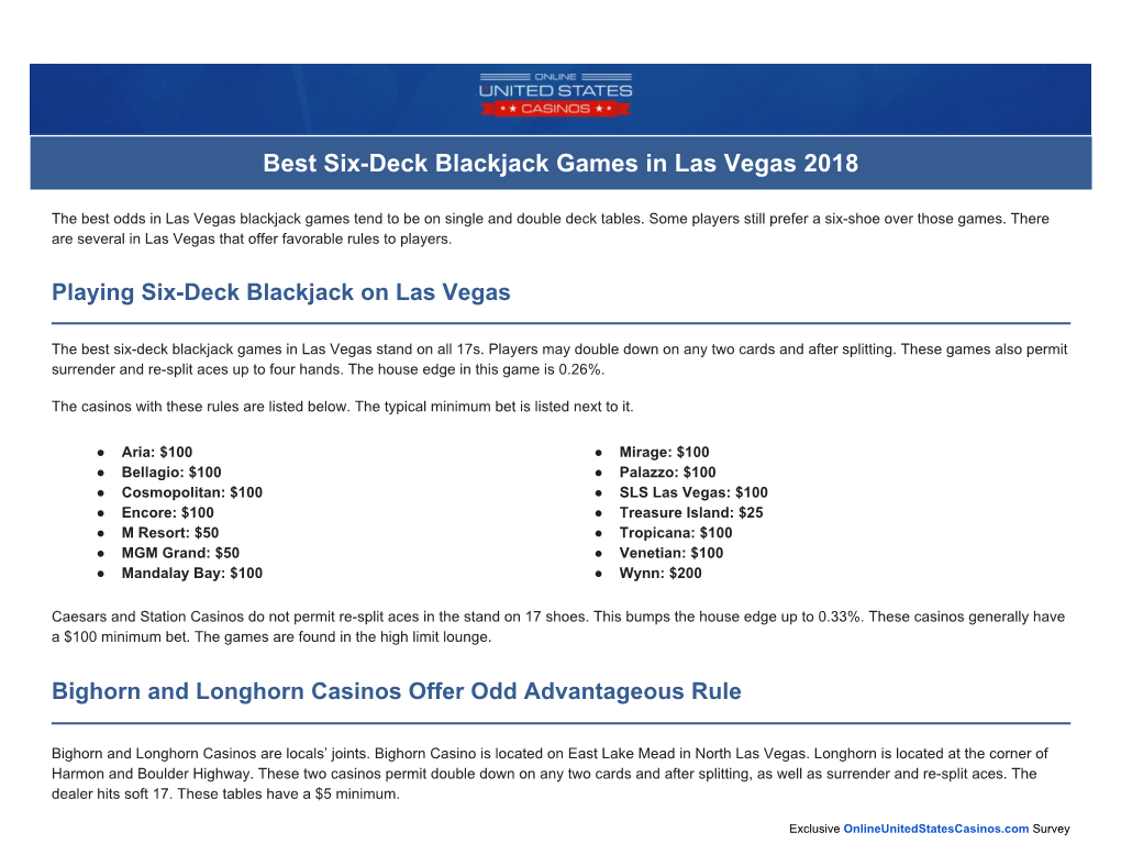 Six Deck Blackjack Games in Las