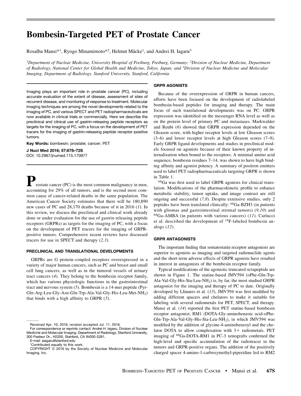 Bombesin-Targeted PET of Prostate Cancer