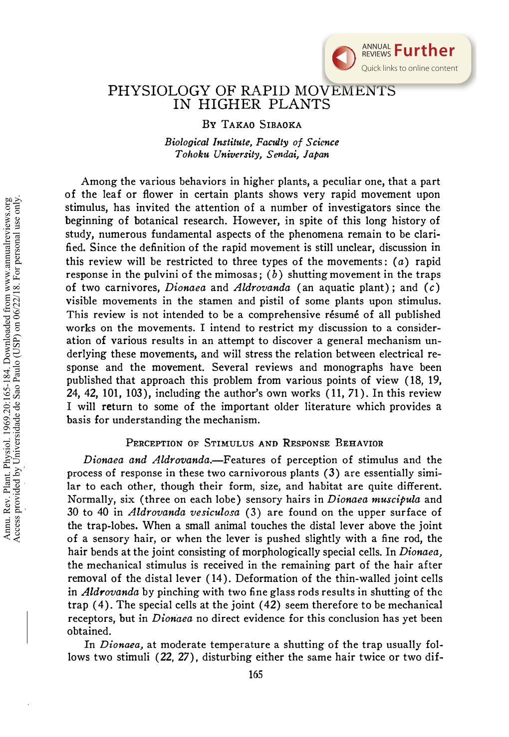 Physiology of Rapid Movements in Higher Plants