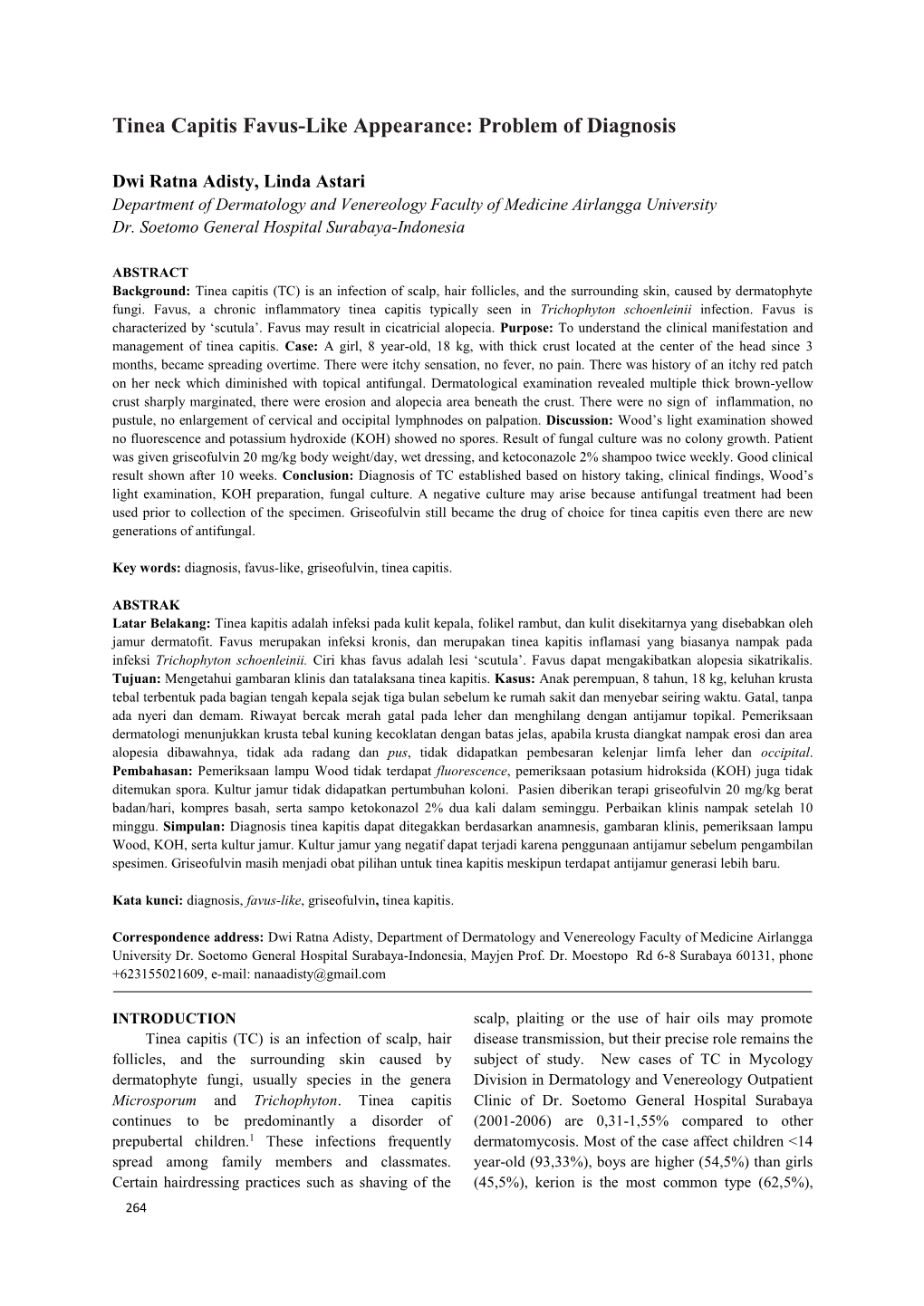 Tinea Capitis Favus-Like Appearance: Problem of Diagnosis