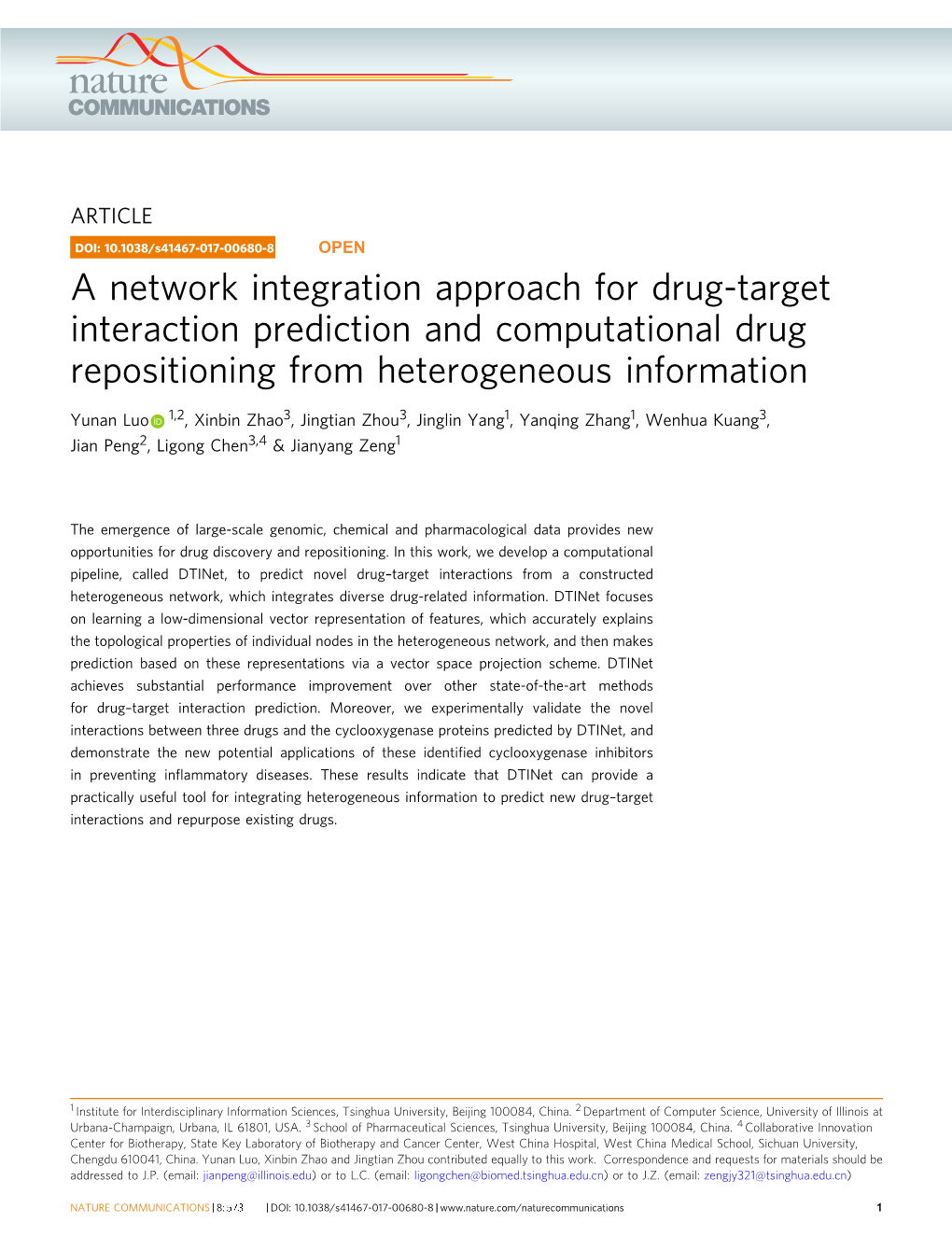 A Network Integration Approach for Drug-Target Interaction Prediction and Computational Drug Repositioning from Heterogeneous Information