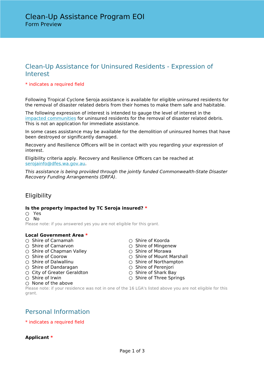 Clean-Up Assistance Program EOI Form Preview