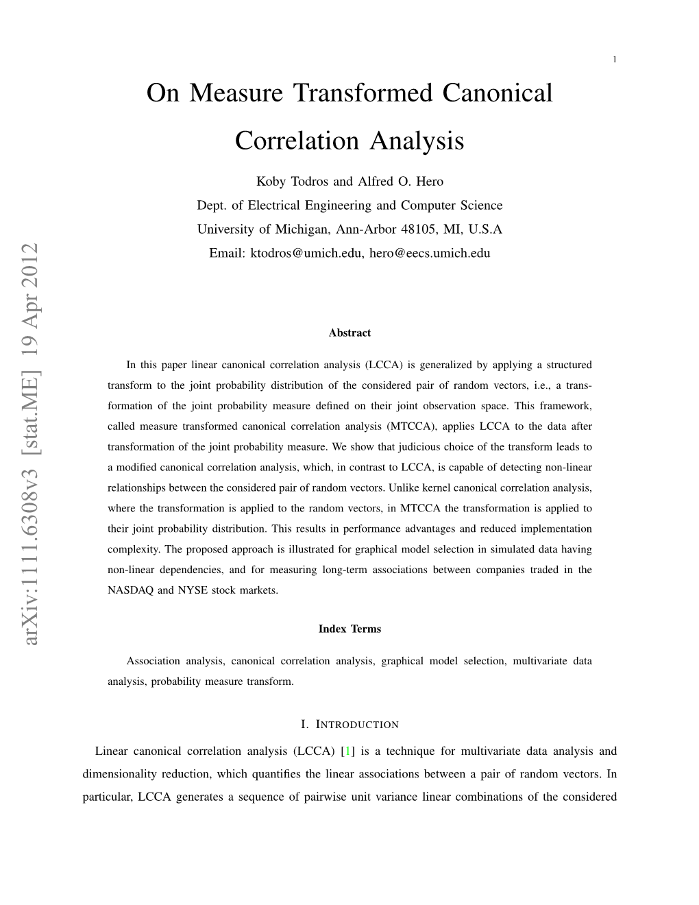 On Measure Transformed Canonical Correlation Analysis