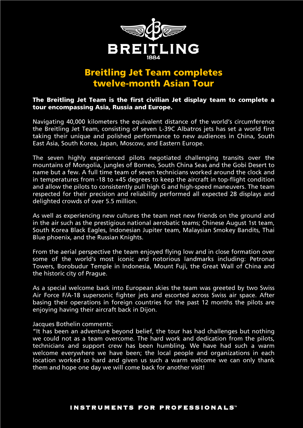 Breitling Jet Team Completes Twelve-Month Asian Tour