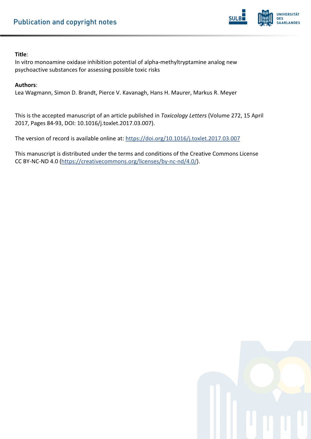 In Vitro Monoamine Oxidase Inhibition Potential of Alpha-Methyltryptamine Analog New Psychoactive Substances for Assessing Possible Toxic Risks