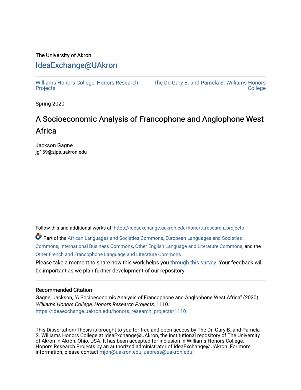 A Socioeconomic Analysis of Francophone and Anglophone West Africa