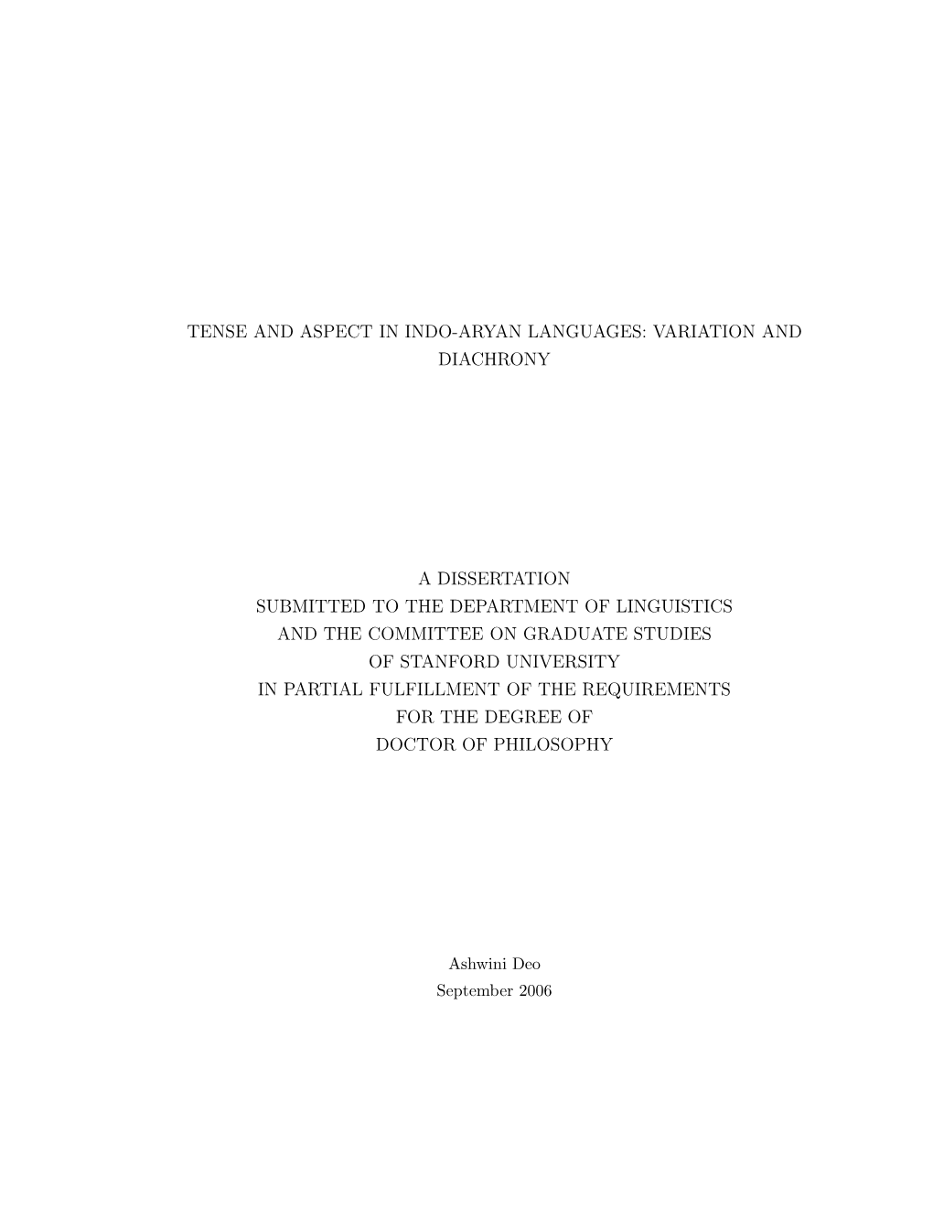 Tense and Aspect in Indo-Aryan Languages: Variation and Diachrony