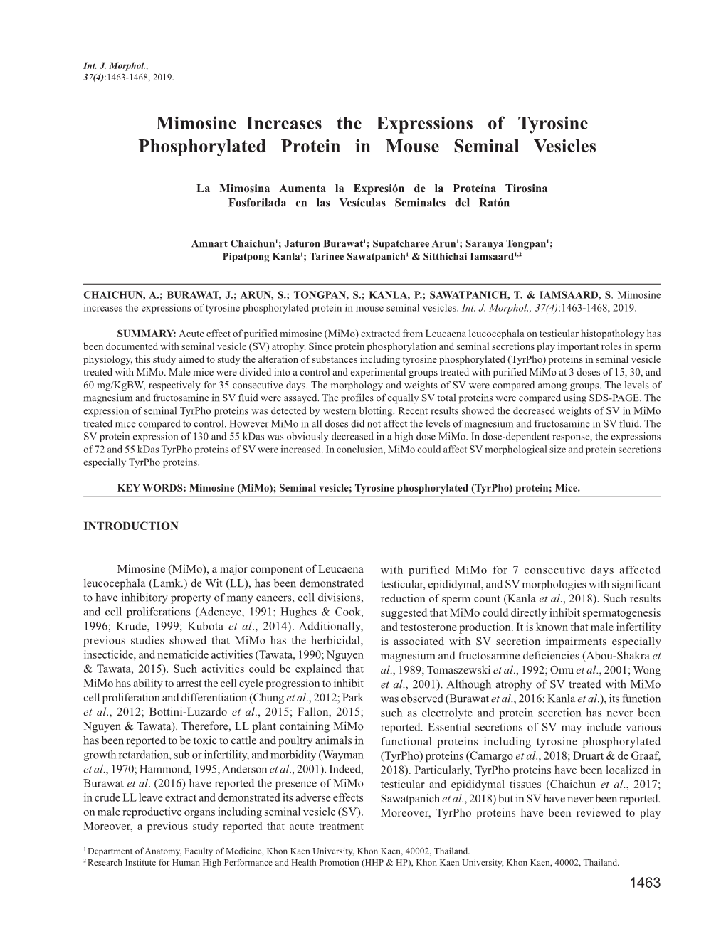 Mimosine Increases the Expressions of Tyrosine Phosphorylated Protein in Mouse Seminal Vesicles