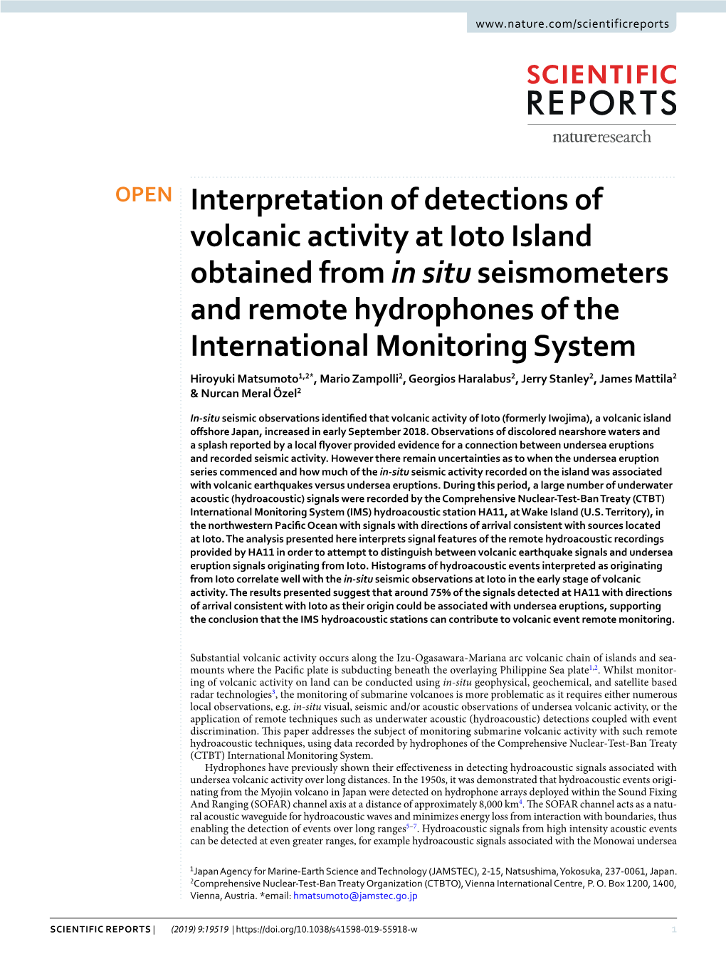 Interpretation of Detections of Volcanic Activity at Ioto Island Obtained From