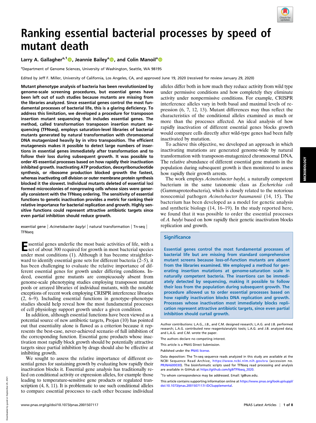 Ranking Essential Bacterial Processes by Speed of Mutant Death