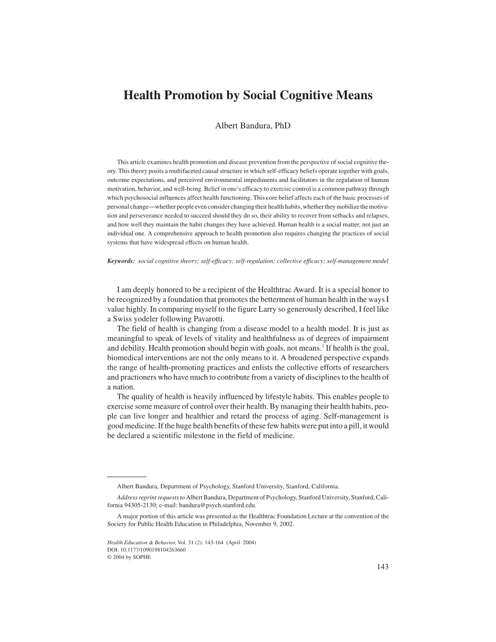 Health Promotion by Social Cognitive Means