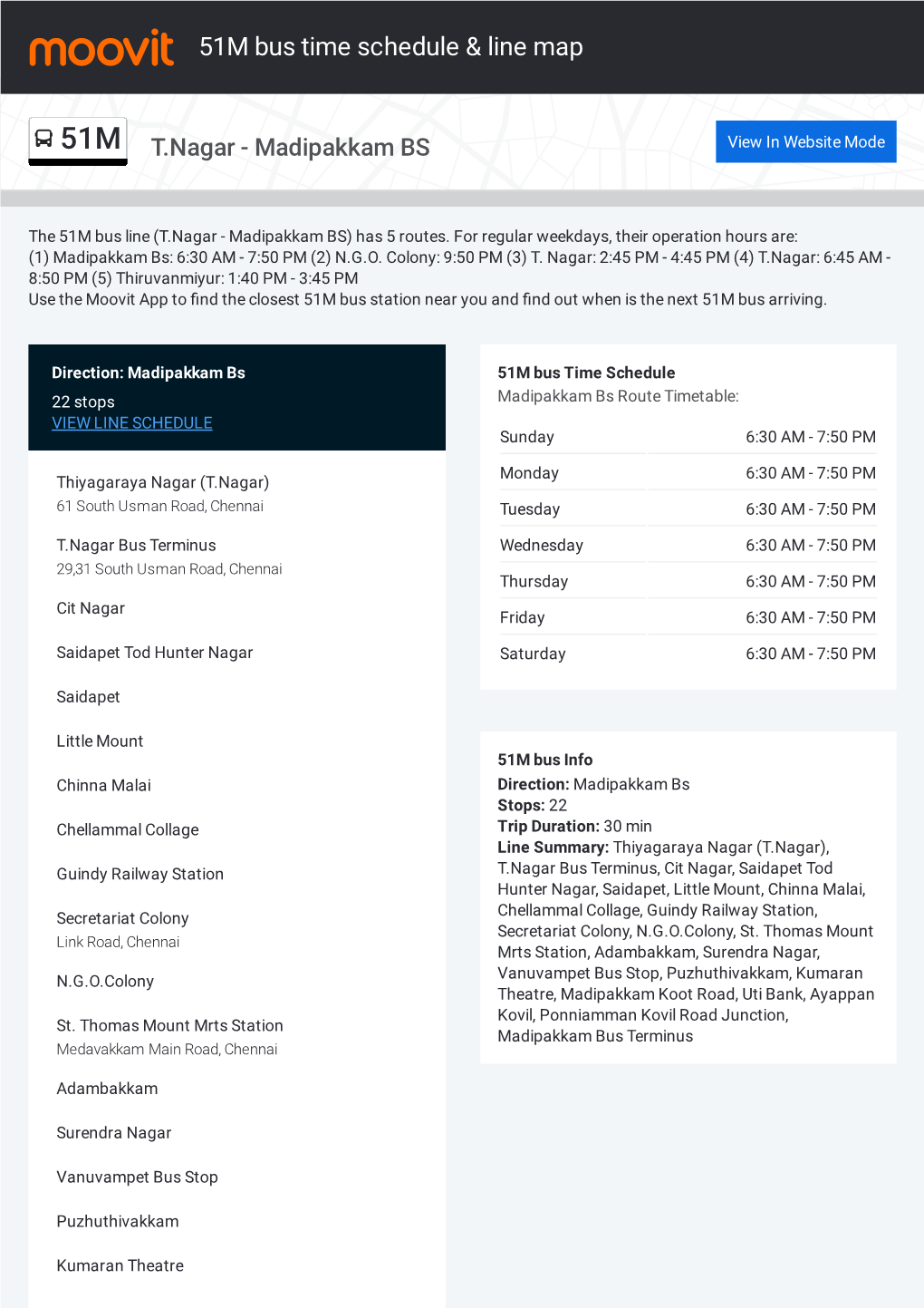 51M Bus Time Schedule & Line Route