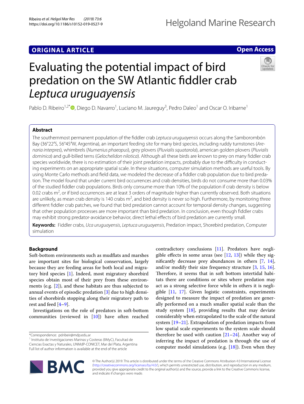 Evaluating the Potential Impact of Bird Predation on the SW Atlantic Fiddler