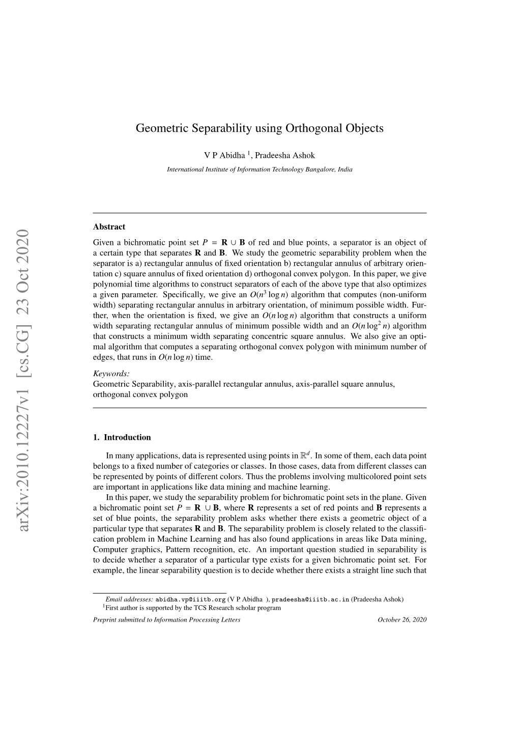 Geometric Separability Using Orthogonal Objects