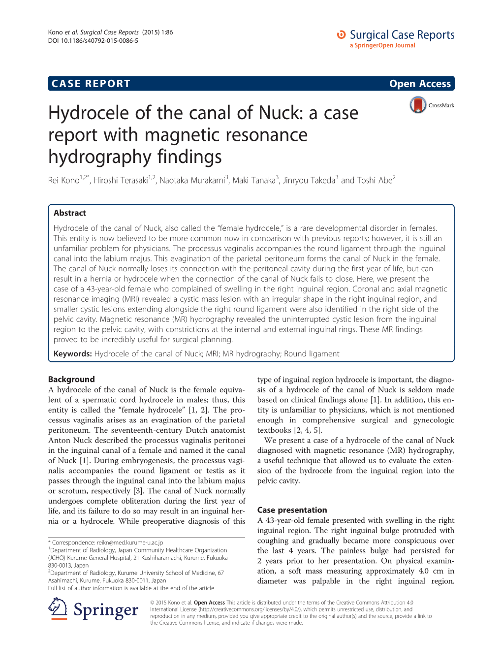 Hydrocele of the Canal of Nuck: a Case Report with Magnetic Resonance