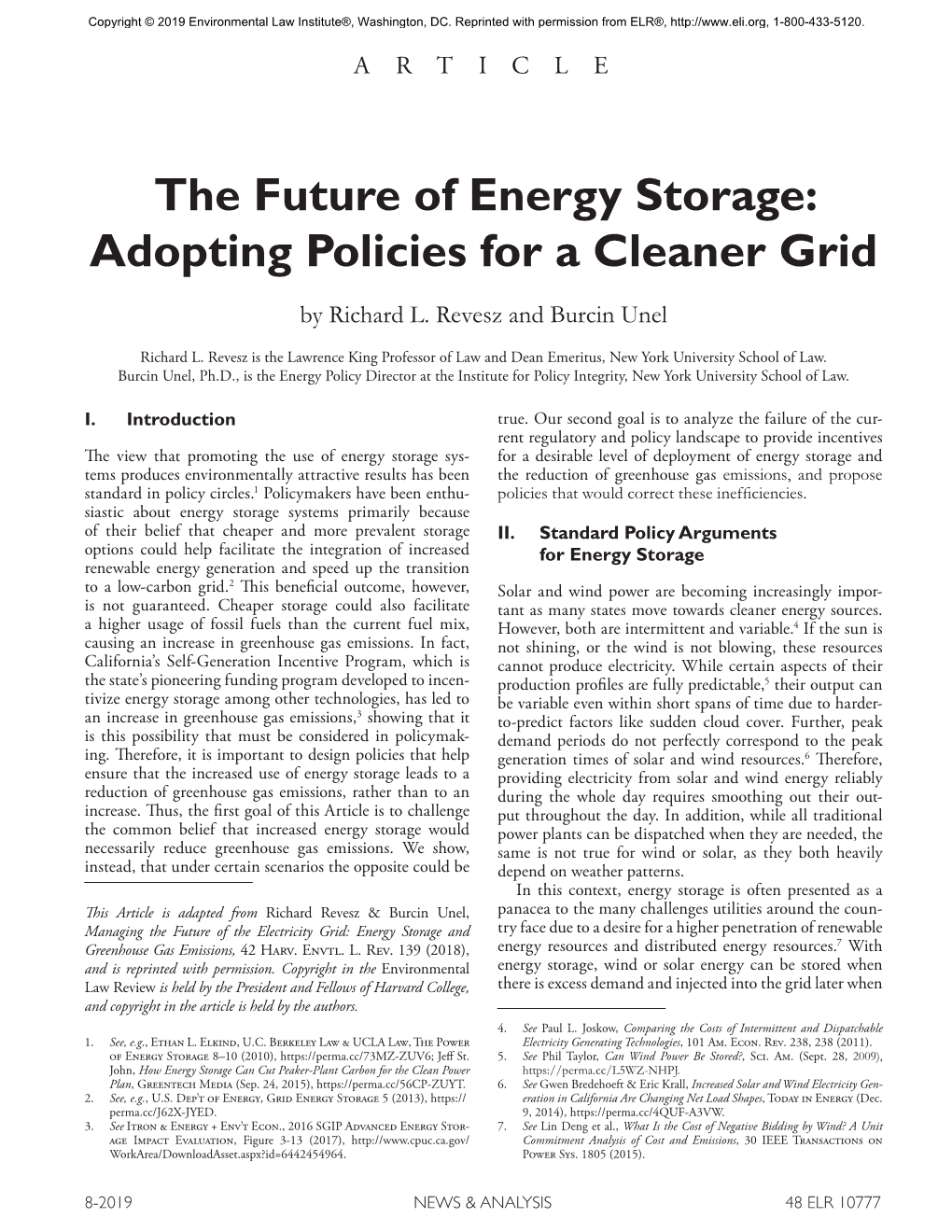 The Future of Energy Storage: Adopting Policies for a Cleaner Grid by Richard L