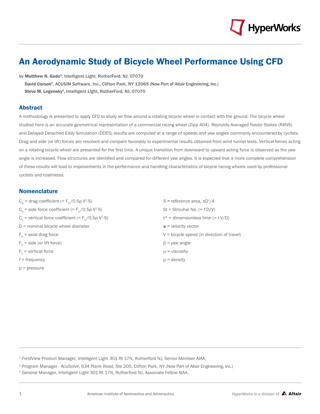 An Aerodynamic Study of Bicycle Wheel Performance Using CFD by Matthew N