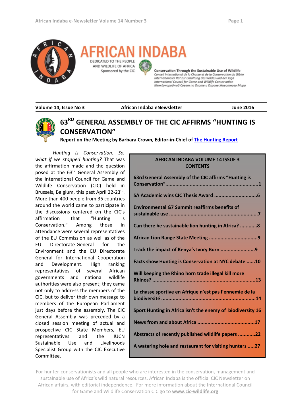 Hunting I Nservation” Ic Affirms “