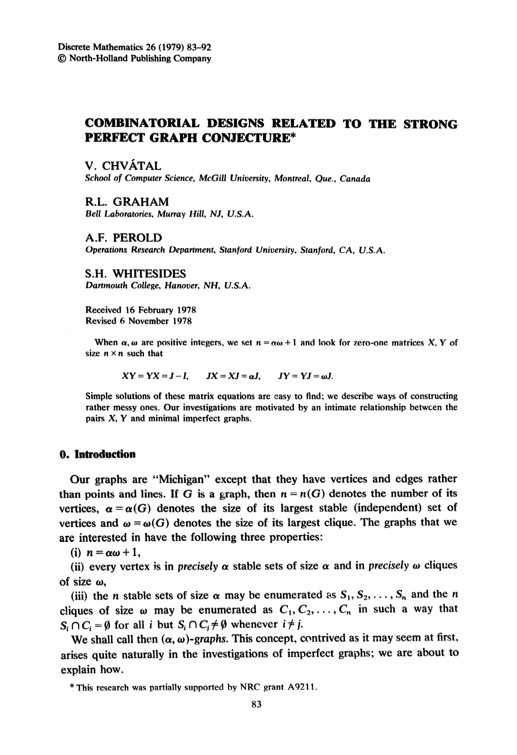 Combinatorial Designs Related to the Strong Perfect Graph Conjecture*