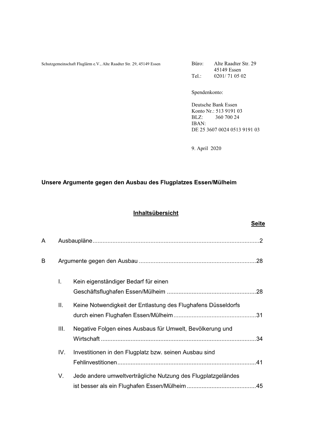 Unsere Argumente Gegen Den Ausbau Des Flugplatzes Essen/Mülheim