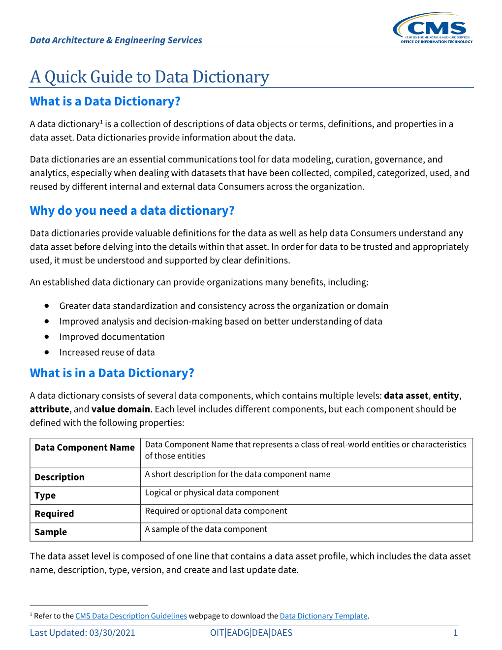 Data Dictionary Quick Reference Guide