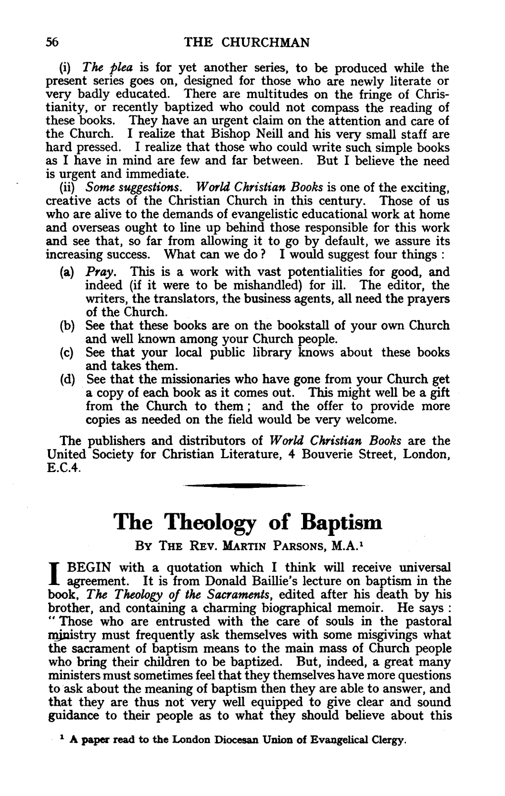 The Theology of Baptism by the REV