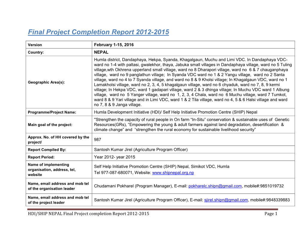 Final Project Completion Report 2012-2015
