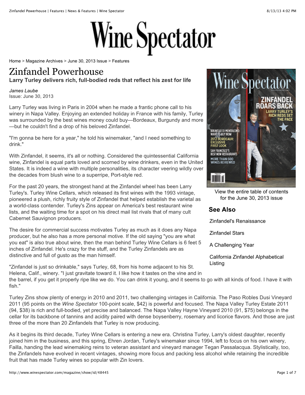 Zinfandel Powerhouse | Features | News & Features | Wine Spectator