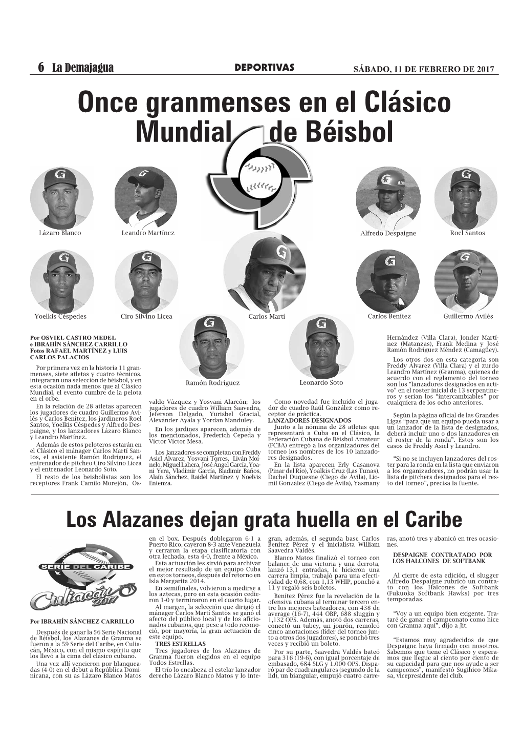 Once Granmenses En El Clásico Mundial De Béisbol