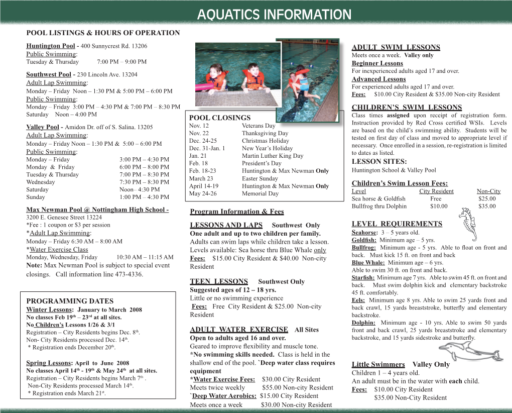 AQUATICS INFORMATION YOUTH RECREATION Stay Tuned For