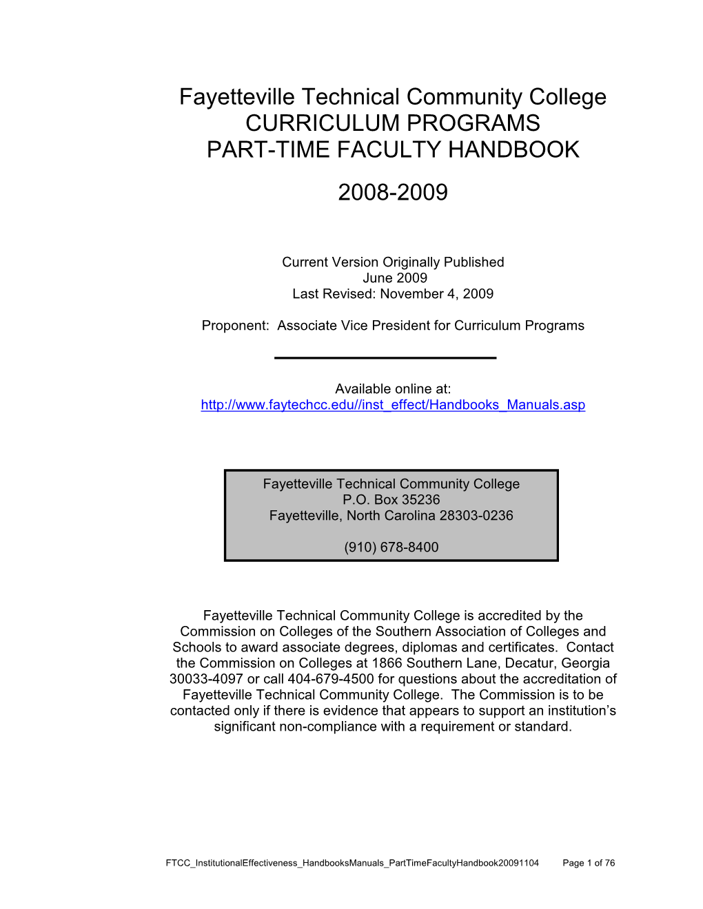 Part-Time Faculty Handbook