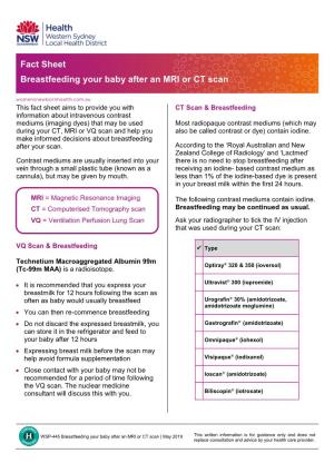 Fact Sheet Breastfeeding Your Baby After an MRI Or CT Scan