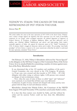 Yezhov Vs. Stalin: the Causes of the Mass Repressions of 1937–1938 in the Ussr