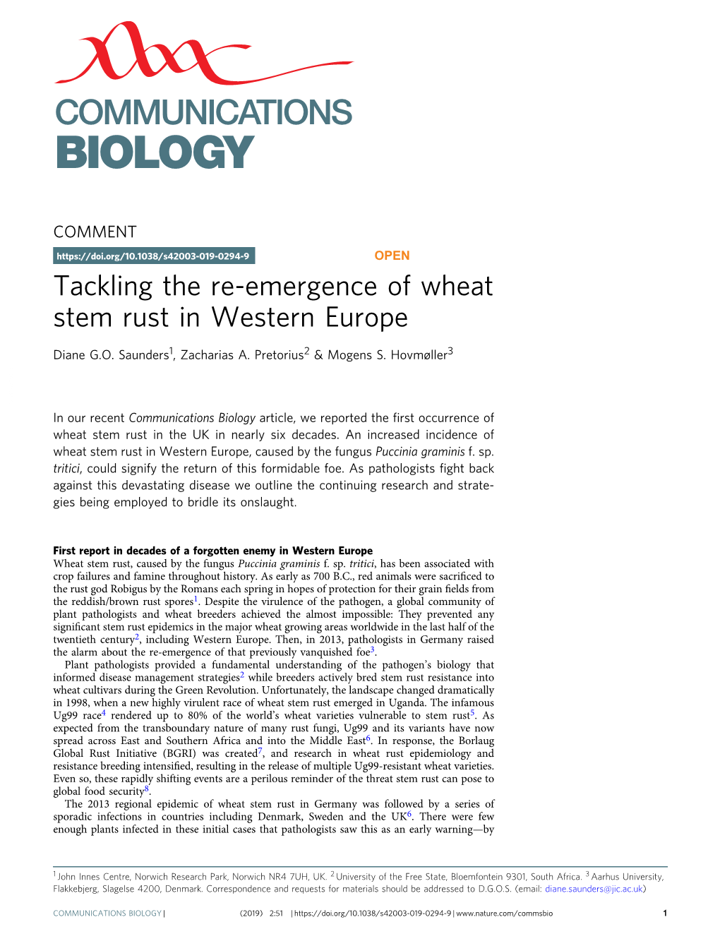 Tackling the Re-Emergence of Wheat Stem Rust in Western Europe