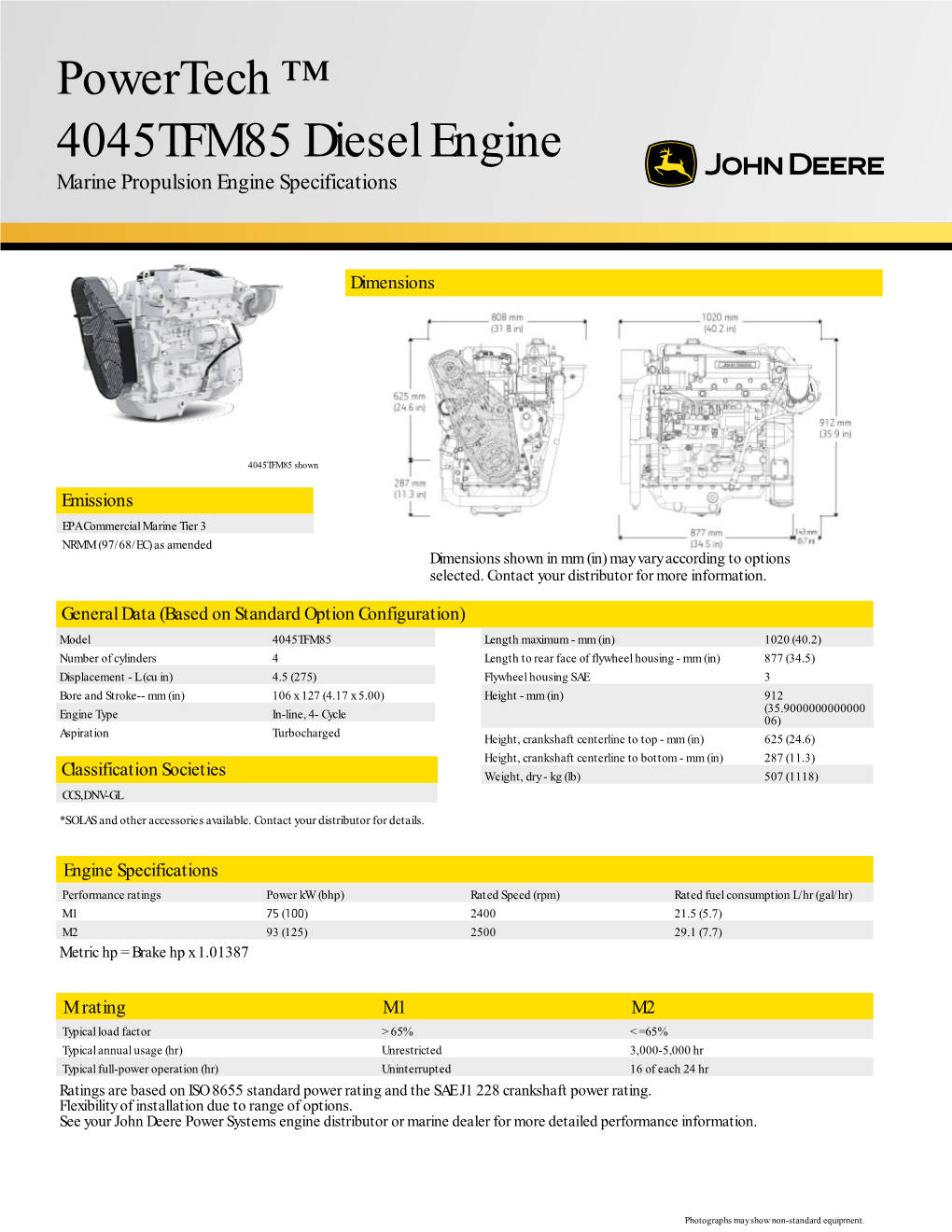 Powertech ™ 4045TFM85 Diesel Engine Marine Propulsion Engine Specifications