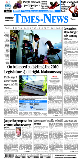 On Balanced Budgeting,The 2010 Legislature Got It Right,Idahoans
