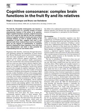 Cognitive Consonance: Complex Brain Functions in the Fruit Fly