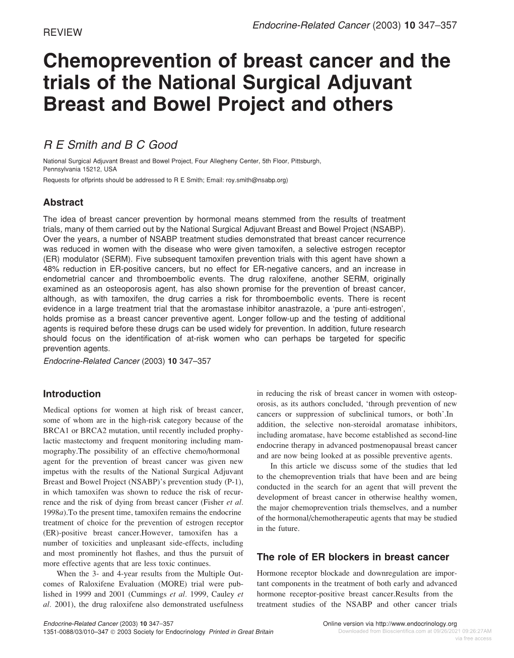 Chemoprevention of Breast Cancer and the Trials of the National Surgical Adjuvant Breast and Bowel Project and Others