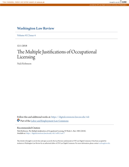 The Multiple Justifications of Occupational Licensing, 93 Wash