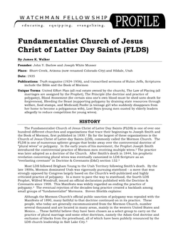 Fundamentalist Church of Jesus Christ of Latter Day Saints Profile