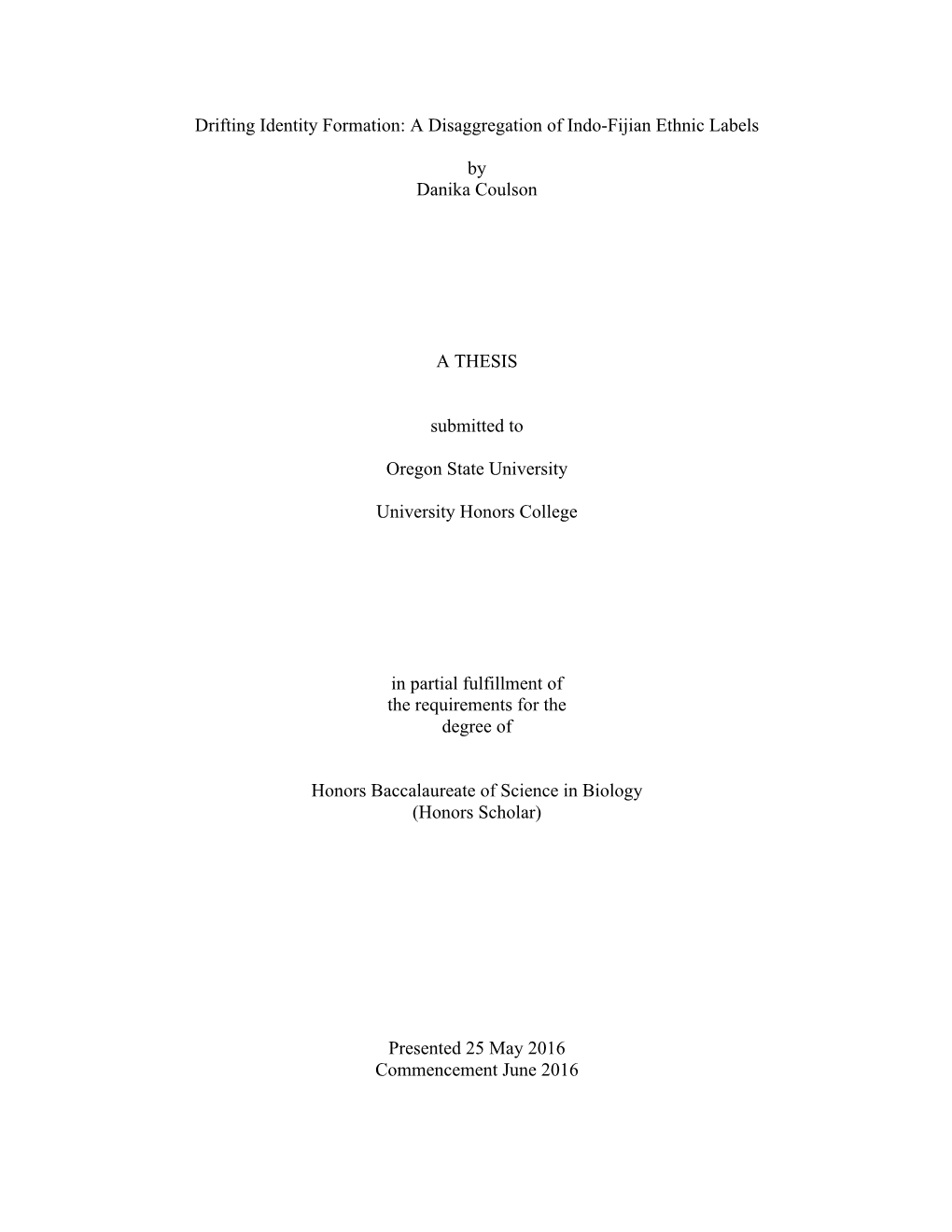 Drifting Identity Formation: a Disaggregation of Indo-Fijian Ethnic Labels